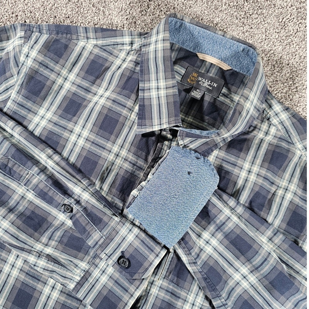 Wallin & Bros Button Down Shirt Mens‎ XL Blue Plaid Long Sleeve Contrast Trim